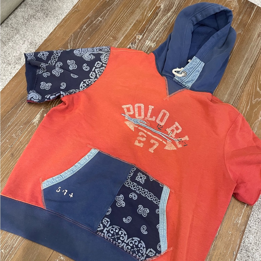 Polo Ralph Lauren Bandana Patchwork Short Sleeve Pullover Hoodie Mens NWT